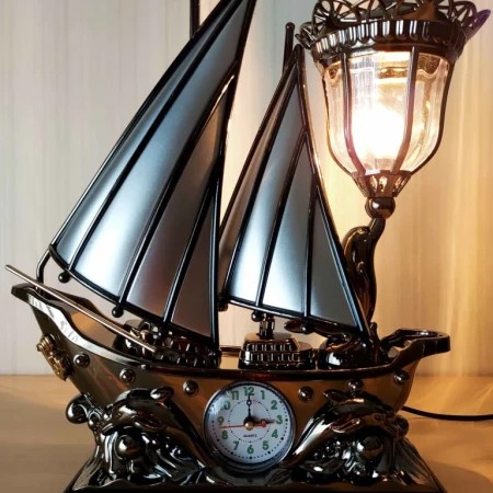 Vintage Pirates Ship Table Lamp and Alarm Clock