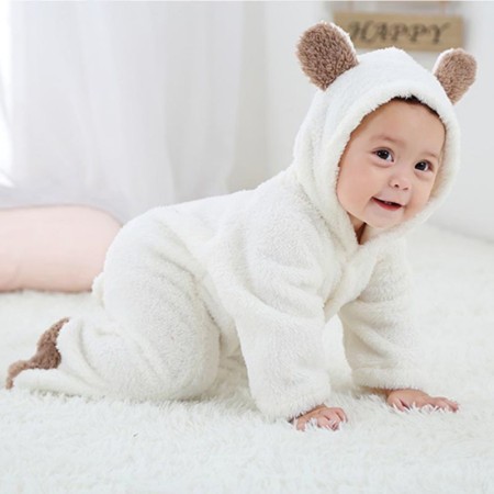 Newborn Baby Winter Clothes Coral Fleece Hoodies ( Off White )